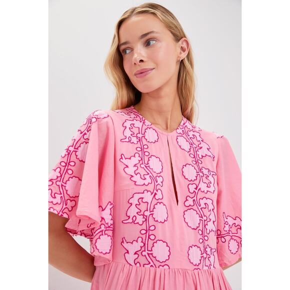 OLIPHANT Tangier Pink Flirty V Neck Maxi Dress Size S NWT Retail $398 - Picture 5 of 7